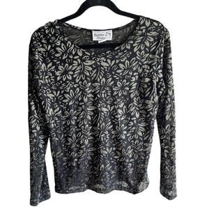 Vintage MEDIUM 90’s Western Cactus Flower Brocade Sheer Lined Long Sleeve Top